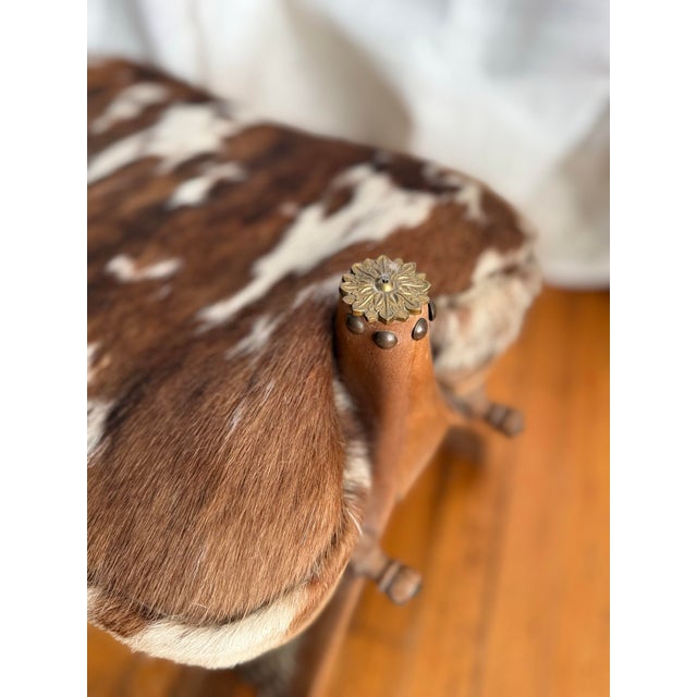 Contemporary Mid 20th Century Camel Saddle Stool With Hide Seat For Sale - Image 3 of 6