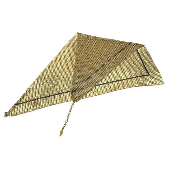 1970s Vintage Whiting & Davis Gold-Tone Mesh Triangle Scarf Necklace For Sale - Image 5 of 7