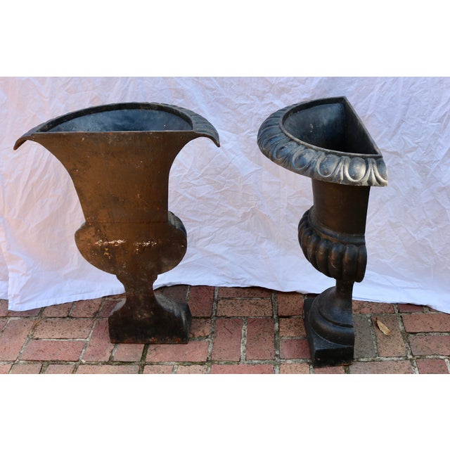 French Vintage Cast Iron French Half Round Fluted Wall Planters - A Pair For Sale - Image 3 of 3