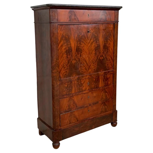 19th Century Classical Charles X Burled Mahogany Secretaire For Sale - Image 10 of 10