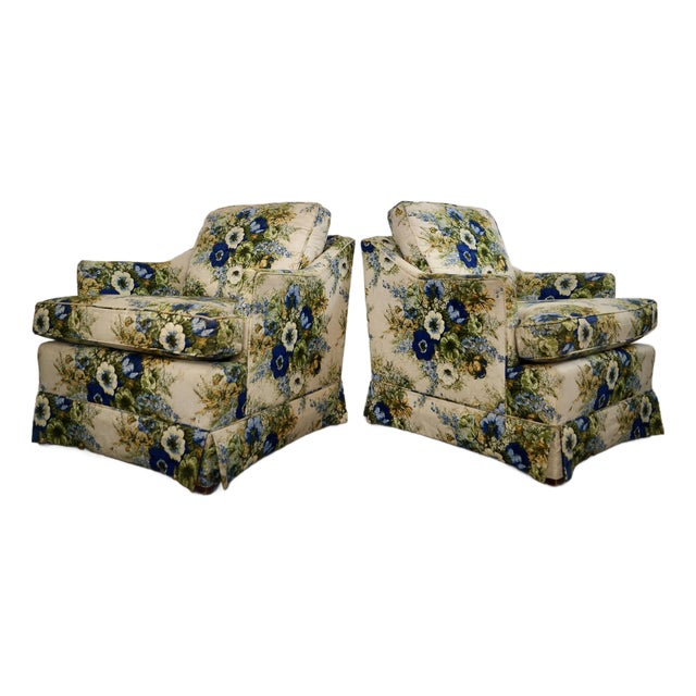 1960’s Mid-Century Modern Floral Lounge Chairs by Ethan Allen - A Pair For Sale