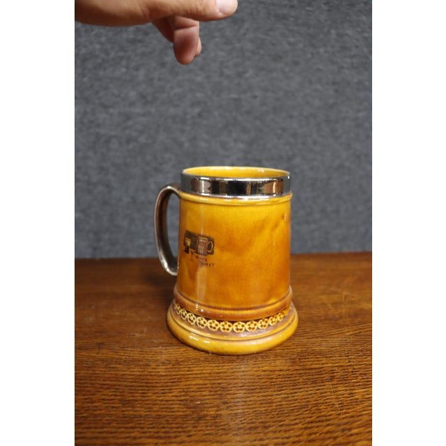 Ceramic Antique-Style Yellow Ceramic Tankard With Illustrated Drinking Verse and Silver-Tone Handle For Sale - Image 7 of 13