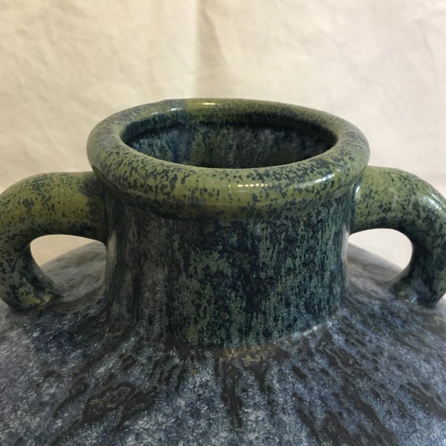 Blue and Green Mid Century Ceramic Drip Glaze Urn/ Vase With Handles For Sale - Image 4 of 12