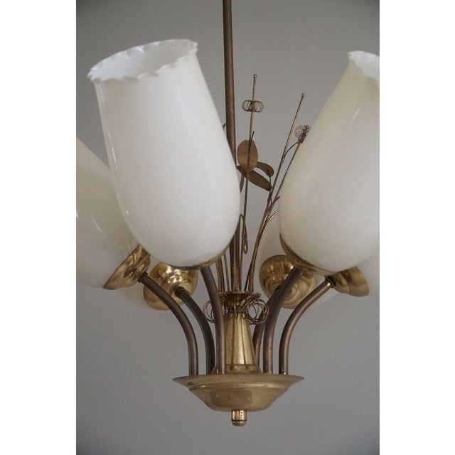 Chandelier in Brass & Glass by Paavo Tynell for Idman Oy, Finland, 1940s For Sale - Image 3 of 18