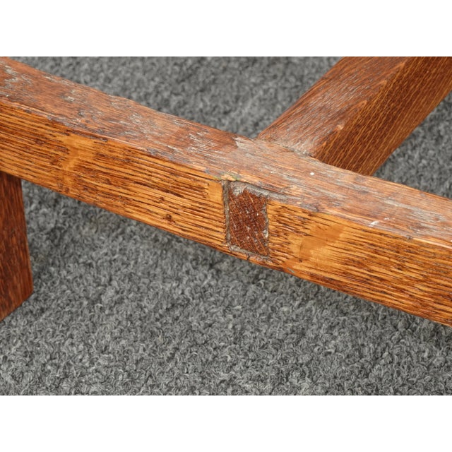 Vintage French Country Mission Style Brown Stool Bench For Sale - Image 11 of 13