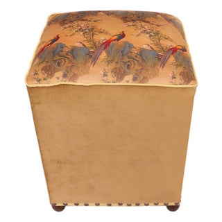 Chinese Nature-Sceen Italian Velvet Upholstered Ottoman For Sale