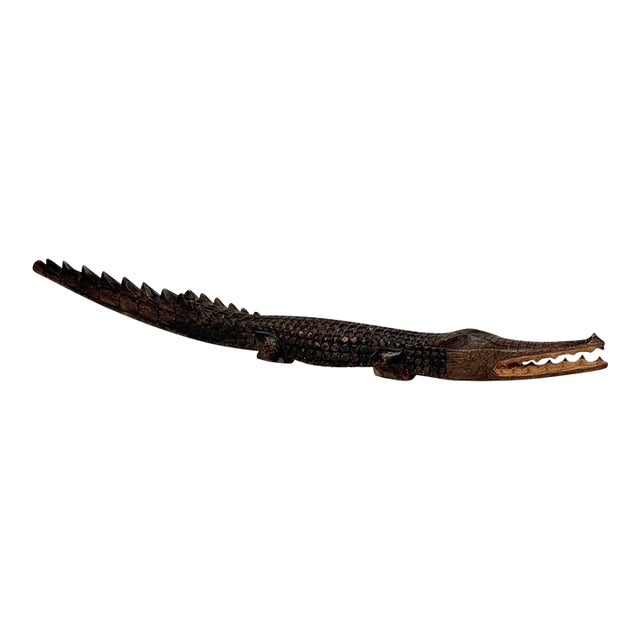 Vintage 23" African Crocodile Wood Carved Sculpture For Sale