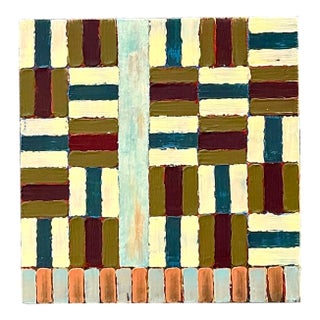 Vintage Original Abstract Geometric Oil on Board For Sale