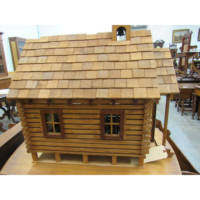 Folk Art Vintage Handcrafted Folk Art Wooden Log Schoolhouse Model With Bell For Sale - Image 3 of 4