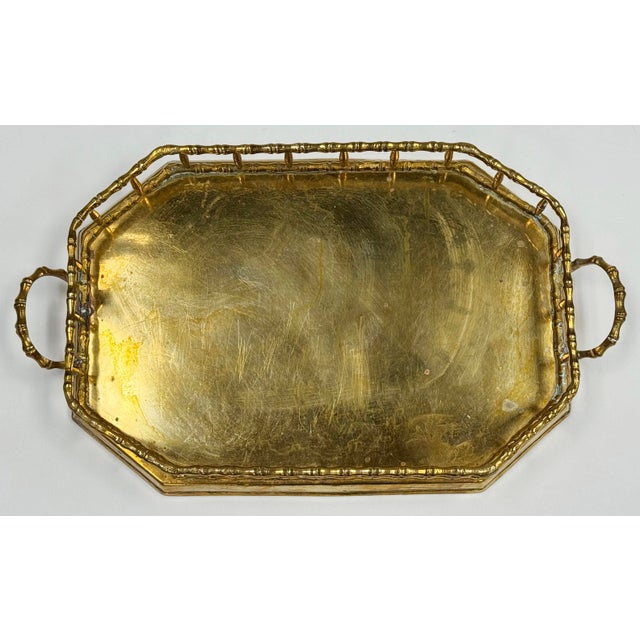 Vintage Brass Faux Bamboo Rail Gallery Tray For Sale In Kansas City - Image 6 of 10