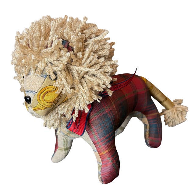 Safari Ralph Lauren Tartan & Paisley Vintage Silk Scarf Courageous Lion For Sale - Image 3 of 3