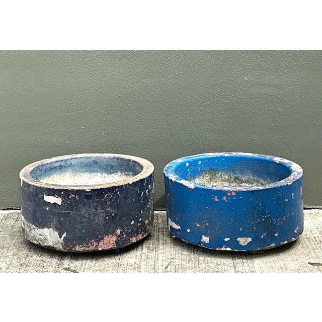 Vintage Distressed Painted Cement Planters - Set of 2 For Sale - Image 16 of 16