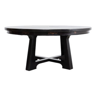 L. Rossi Expandable Round Chinoiserie Lacquered Dining Table 7 Ft For Sale