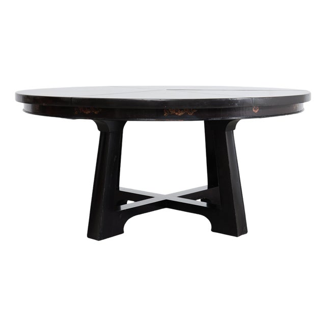 L. Rossi Expandable Round Chinoiserie Lacquered Dining Table 7 Ft For Sale