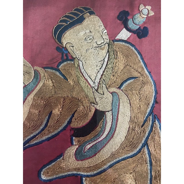 Antique Chinese Mythological Wall Hangings, Metallic Embroidered