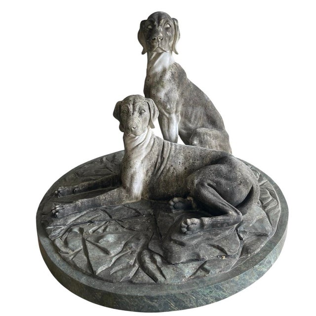1980s 1980s Cast Marble Sculpture of Two Hunting Dogs on a Round Base For Sale - Image 5 of 12