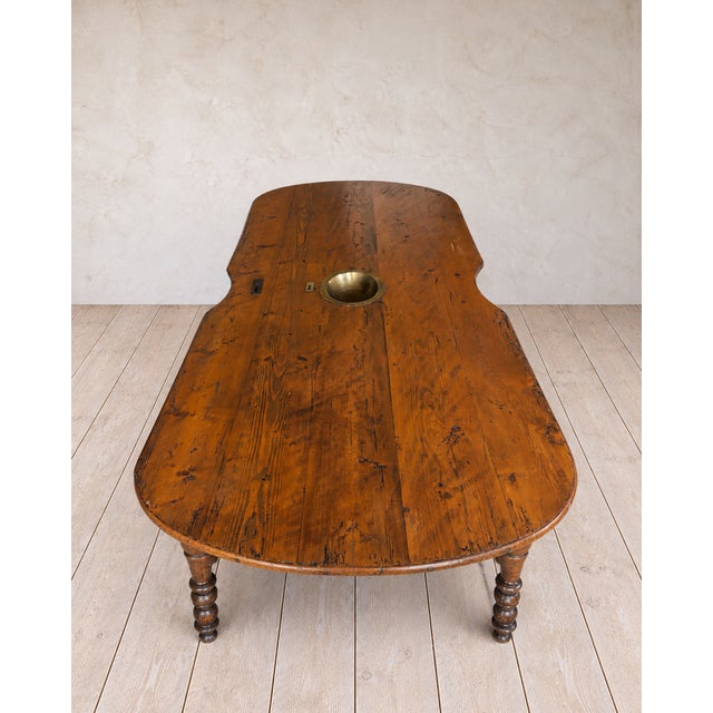 19th Century European Long Country Table With Turned Legs & Inset Brass Bowl For Sale In Los Angeles - Image 6 of 11