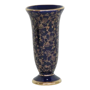 Bavaria Germany Glass Small Cobalt Blue and Gold Floral Design Bud Vase
