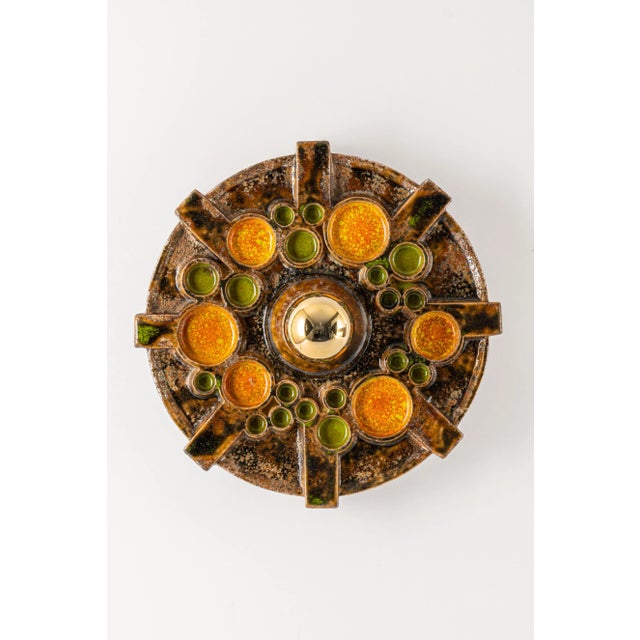 Wonderful large ceramic brown and orange wall light. Sputnik design, germany, 1970s heavy quality and in very good...