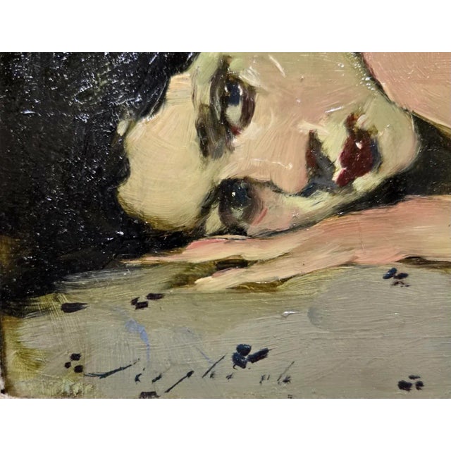 Textile Malcolm Liepke -Girl Reclined on Her Side-Oil Painting For Sale - Image 7 of 8