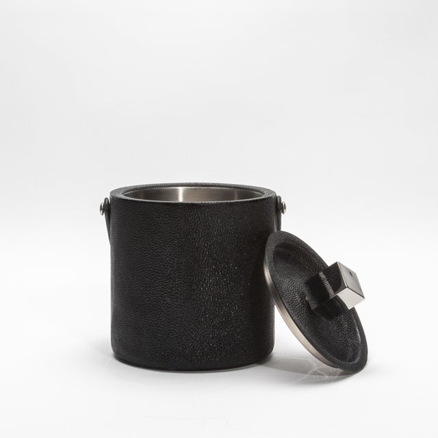 2020s Ice Bucket in Black Shagreen With Stainless Steel Detail by Kifu Paris For Sale - Image 5 of 12