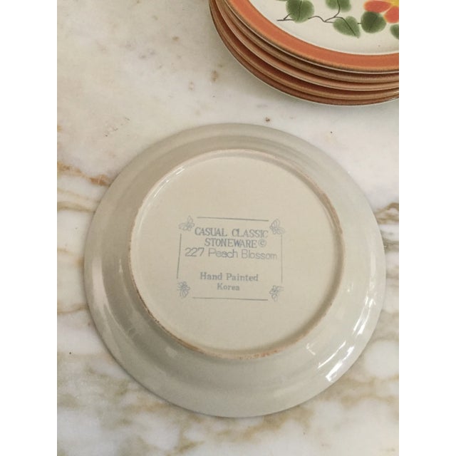 1980s Casual Classic Stoneware Hand Painted Peach Blossoms Salad Plates- Set of 5 For Sale - Image 4 of 6