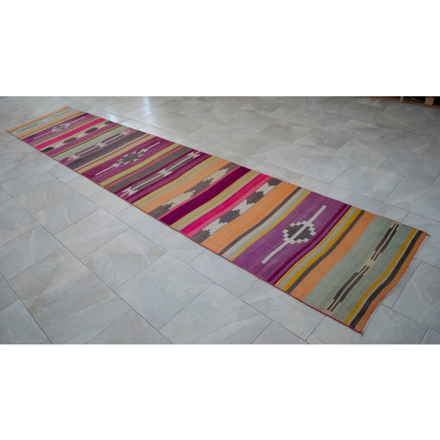 Vintage Turkish Runner Rug Kilim - Handmade Extra Long Hallway Decor , Stair Runner 2′10″ X 15′3″ For Sale - Image 15 of 15