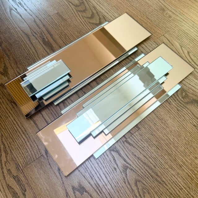 Vintage Art Deco Copper Mirror Wall Panels – Post Modern Geometric Pair For Sale - Image 15 of 15