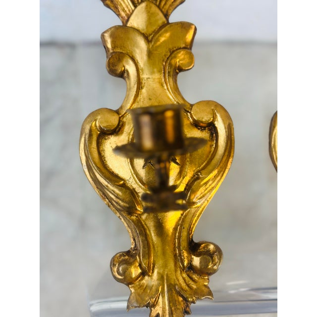 Gold Gilded Italian Wall Sconces, a Pair For Sale - Image 4 of 10