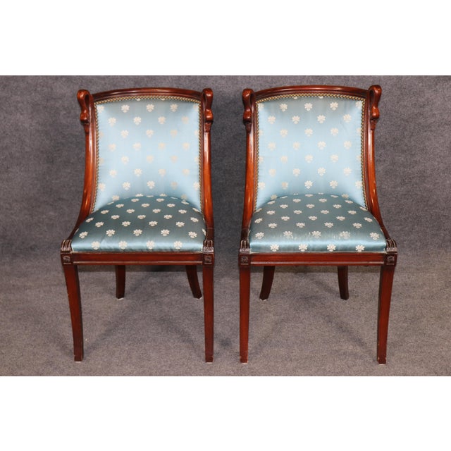 Traditional Set of 4 French Empire Carved Mahogany Dining Chairs in the Maison Jansen Style For Sale - Image 3 of 12