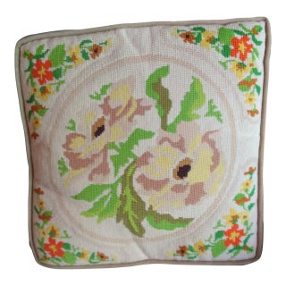 1970s Floral Needlepoint Pillow For Sale