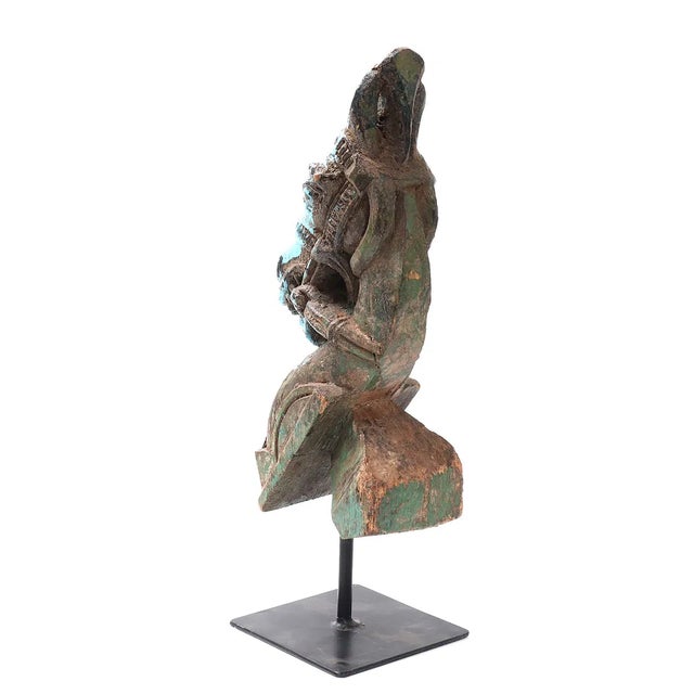Wood 18th-Century Indian Hand-Carved & Painted Teakwood Horse Corbel on Stand For Sale - Image 7 of 9