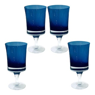 1970's Swedish Denby Milnor Mirage Cobalt Goblets by Bo Bergstrom - Set of Four For Sale