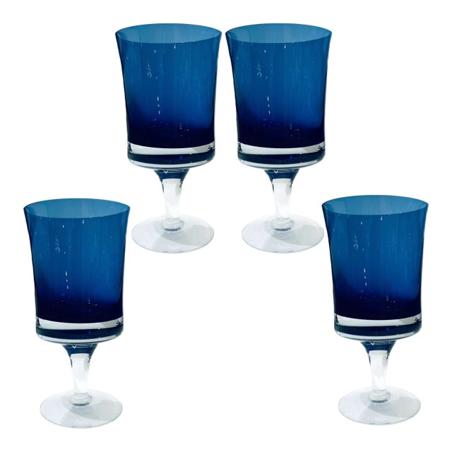 1970's Swedish Denby Milnor Mirage Cobalt Goblets by Bo Bergstrom - Set of Four For Sale