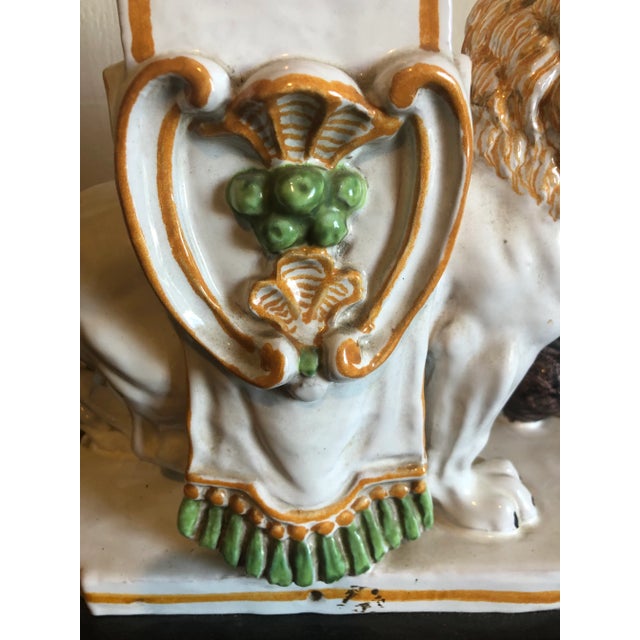 Alabaster Italian Majolica Lion Lamp, Mid-Century For Sale - Image 8 of 11