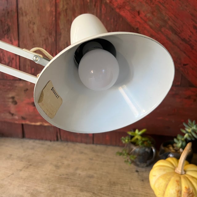 Vintage White Adjustable Desk Lamp With Clamp Base & Spring Arm Industrial Style Lighting For Sale - Image 10 of 14