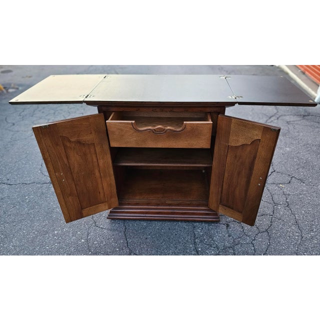 Drexel Brass Mount Fruitwood Fold-Top Mini Bar With French Doors For Sale In Washington DC - Image 6 of 11