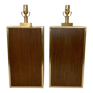 Currey & Co. Modern Walnut and Brass Finished Table Lamps Pair Prototypes For Sale