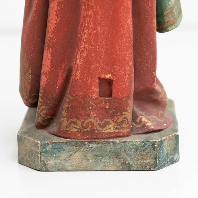 Plaster Hand Painted Traditional Figure of a Saint, 1940s For Sale - Image 12 of 15