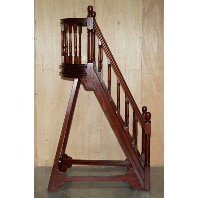 Brown Tall Antique Georgian Style Mahogany Library Steps With Gallery Rail - 5'7" For Sale - Image 8 of 18