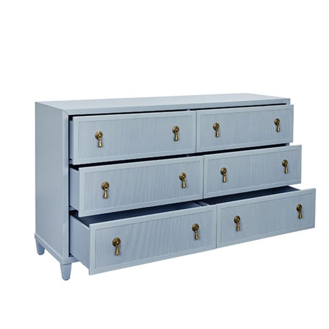Contemporary Matthew Izzo Home Avery Light Blue Lacquer Fluted Six Drawer Chest For Sale - Image 3 of 5
