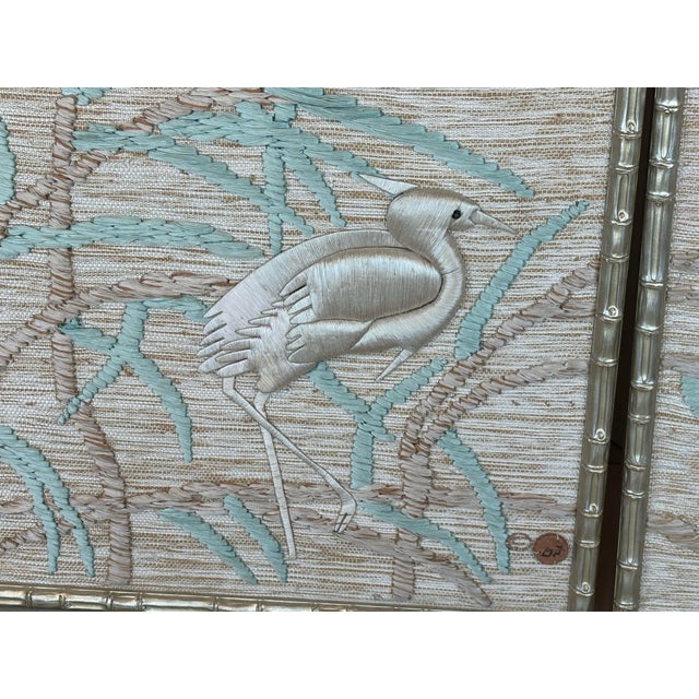 Pair of vintage 1970s Don Freedman (signed) woven textile wall tapestry tapestries. Woven with various threads, silk,...