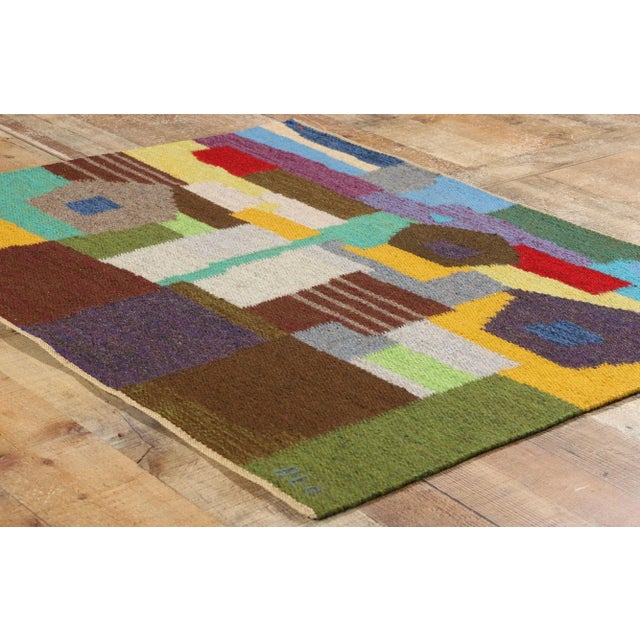 Brown Signed Vintage Swedish Pictorial Rollakan Rug - 03'10 X 03'01 For Sale - Image 8 of 10