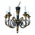 Mid 20th Century Neoclassic Arrow Italian Hand Carved Black Gold Painted Wood 6 Light Chandelier For Sale