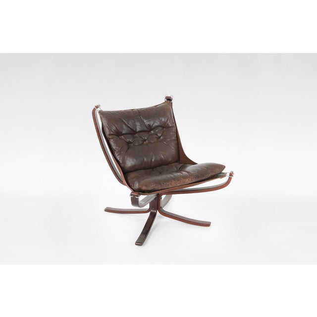 Brown Vintage Falcon Chair in Brown Leather and Plywood by Sigurd Ressell for Vatne Møbler, 1970s For Sale - Image 8 of 8