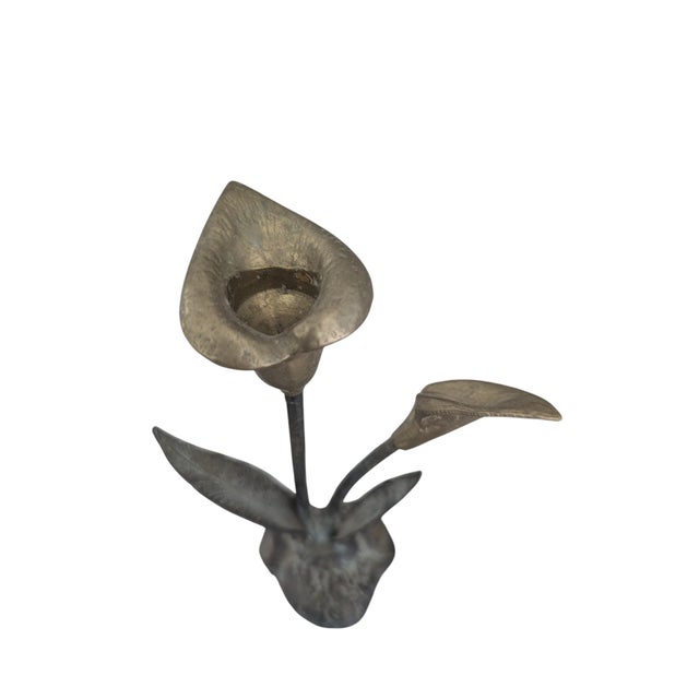 Shabby Chic Vintage Brass Lily Flower Candle Holder For Sale - Image 3 of 18
