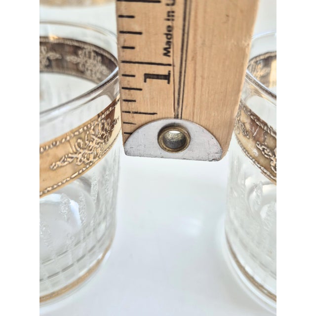 Metal Vintage Mid Century Modern Glasses Low Ball Old Fashioned Set of 7 Textured Gold Barware For Sale - Image 7 of 9