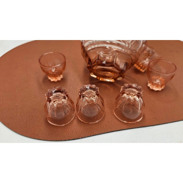 Art Deco Rosalin Pink Glass Decanter and Glasses, 1920s, Set of 7 For Sale - Image 4 of 6