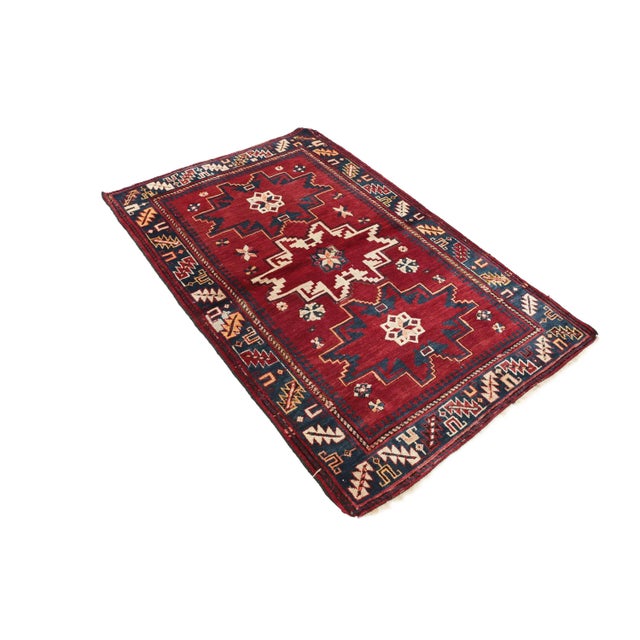Traditional Red & Blue Vintage Caucasian Rug For Sale - Image 3 of 7