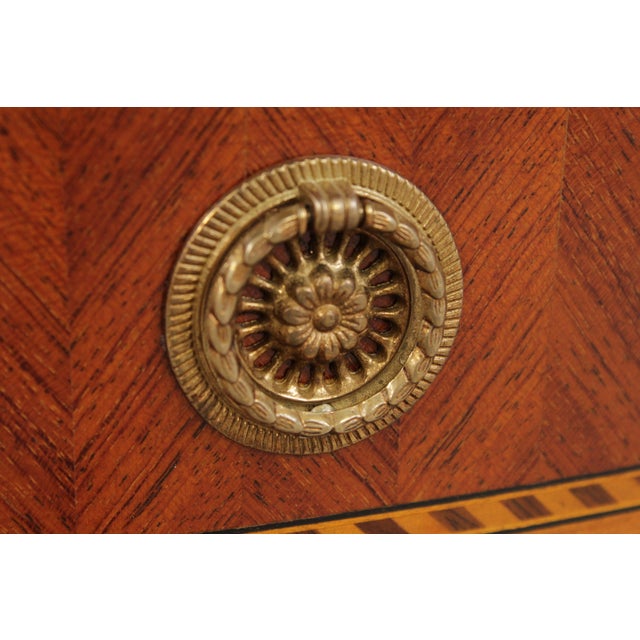 Decorative Crafts Walnut Inlaid Demi Lune Commode Cabinet For Sale - Image 11 of 18